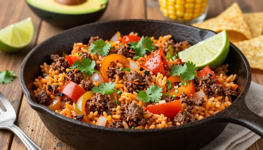 Mexican-Inspired Ground Meat and Rice Skillet