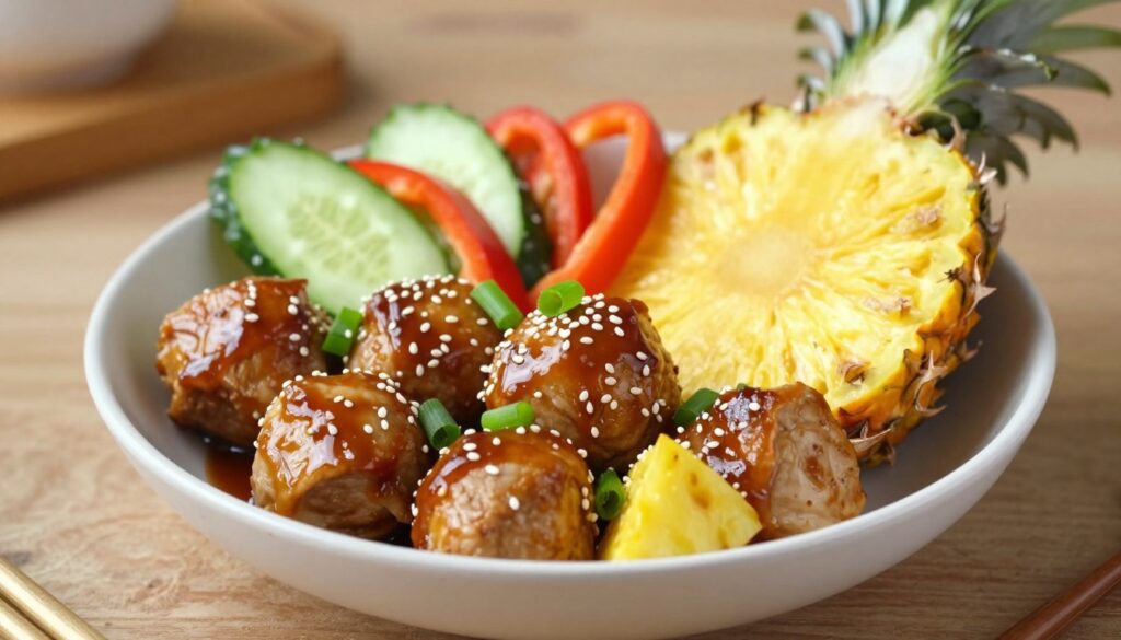 Teriyaki Pineapple Bowls with Chicken Meatballs