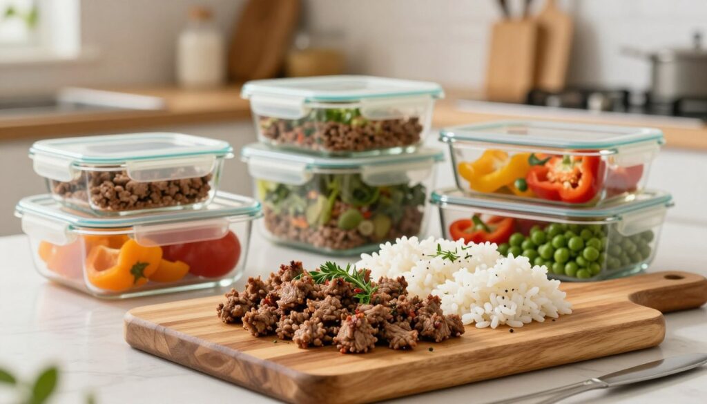 ground meat and rice meal prep
